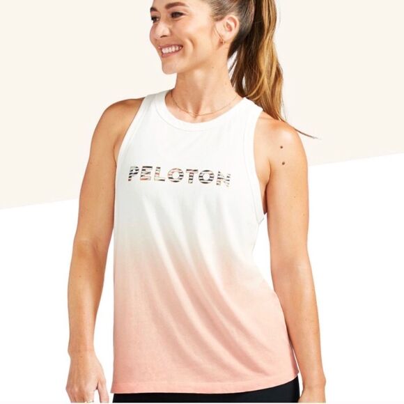Peloton Tank Top Womens L Ombre Go-To Racer Tank White Pink Cycling - Picture 2 of 8